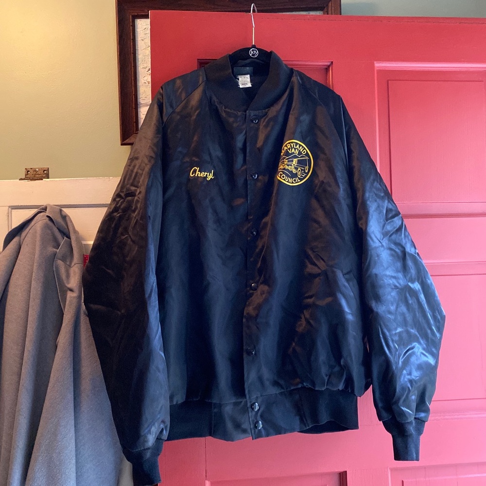 Vintage 2XL Maryland satin bomber jacket embroidered